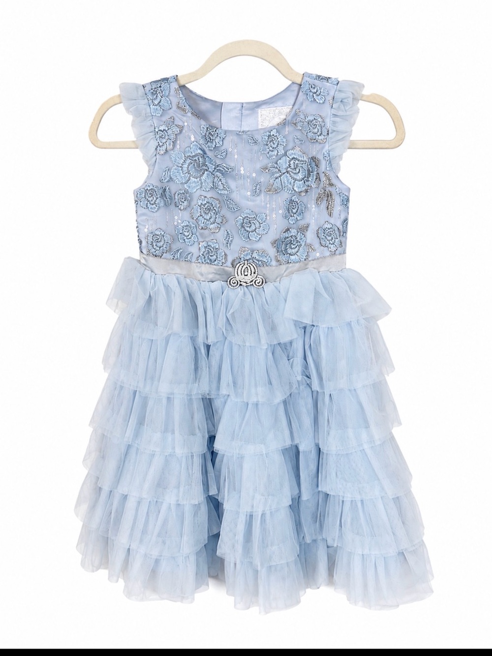 Disney Light Blue Cinderella Embroidered Tulle Ruffle Dress for Girls size 5/6